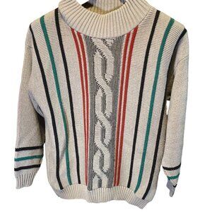 Vintage 80s Clifton Place Gray Multicolor Stripe Mock Neck Sweater